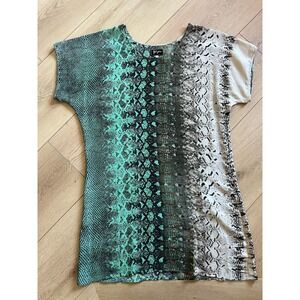 BIYA Women's Silk Snake Print Tunic Dress Turquoise Black White M